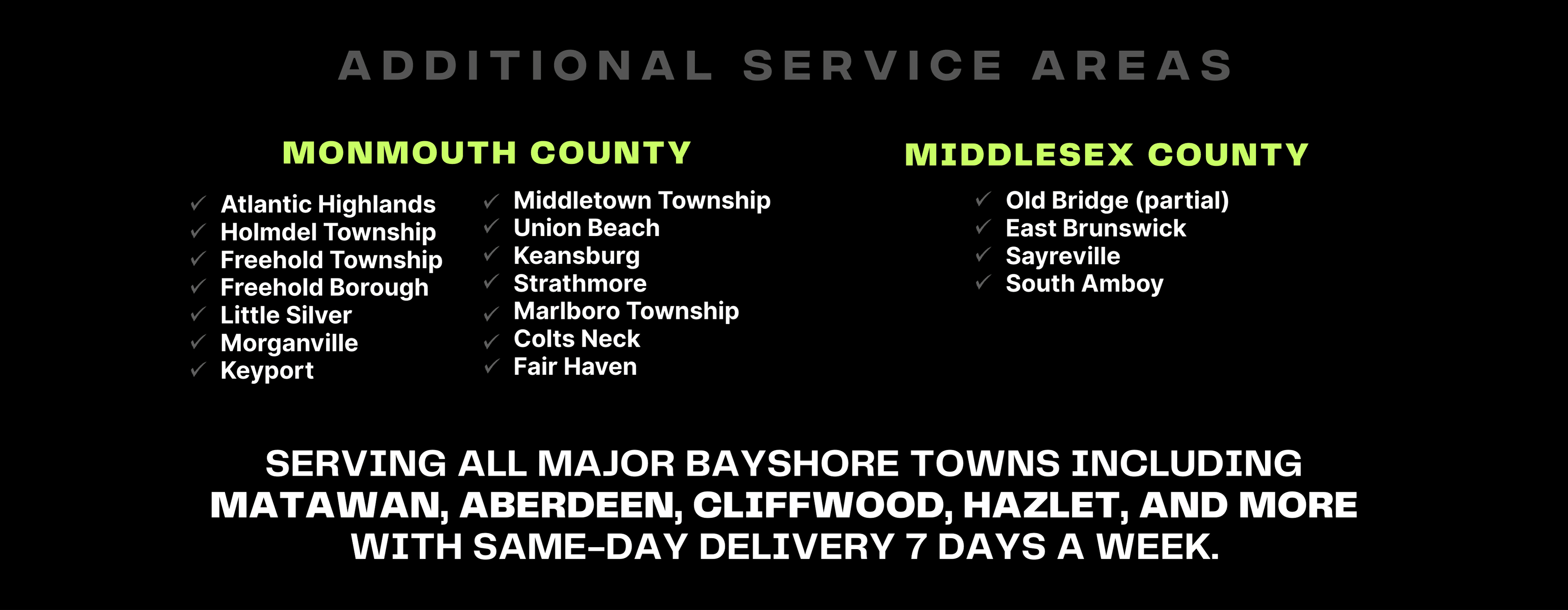 Additional service areas across Monmouth and Middlesex County, NJ